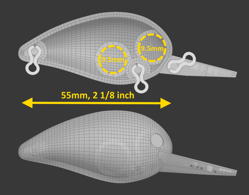 wLure 3D Fishing Lure Blank Crankbait C4 2 1/8 inch 55mm