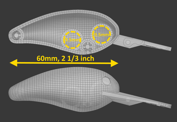 wLure 3D Fishing Lure Blank Crankbait C2 2 1/3 inch 60mm