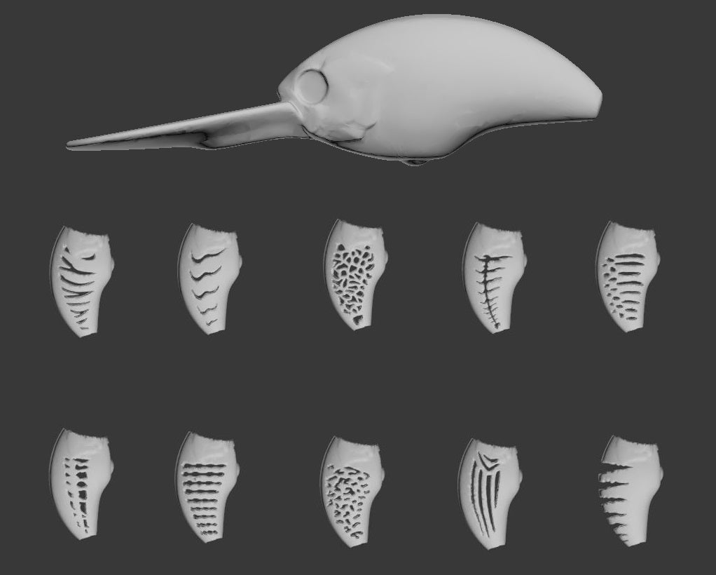 WLure Hard Plastic 3D Stencils For Fishing Lures – 10-Pack Crankbait Molds, Size 4 Hook